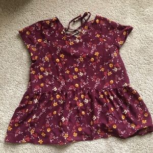 Xhilaration Burgundy Peplum Blouse Small